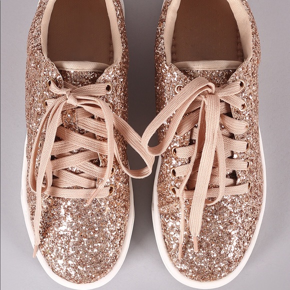 Rose Gold Glitter Lace Up Sneaker - Picture 5 of 6